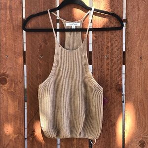 Racer Back Tan Knit Crop Top